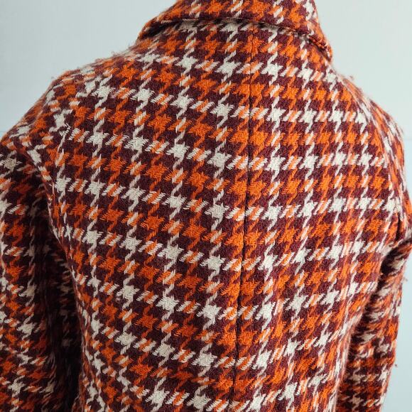 Banana Republic Wool Blend Houndstooth Jacket Medium Orange Red Winter Blazer - Picture 9 of 15